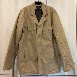 MEN'S SALE Zara Man Canvas Field Jacket L Tan Heavyweight Cotton Vintage Style
